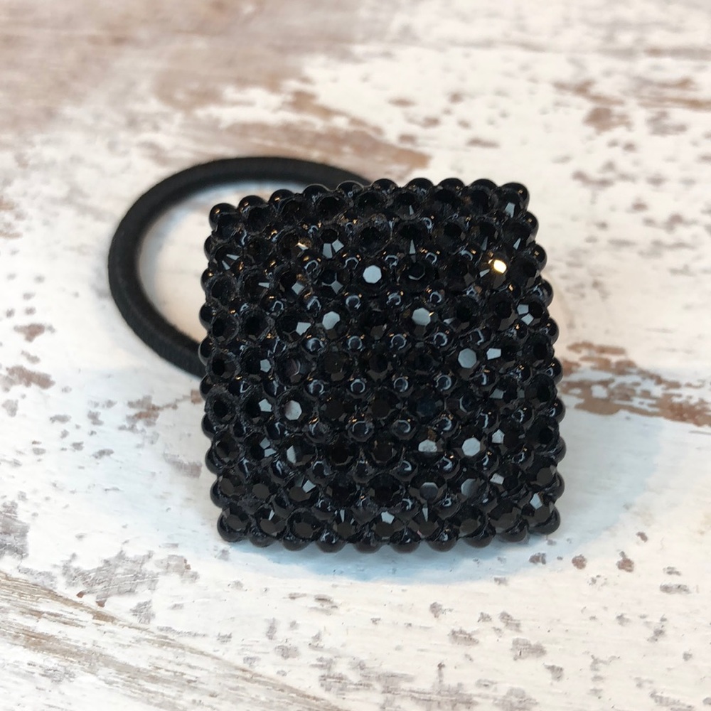 NWT Pave Black Crystal Sparkling Square Hair Pony